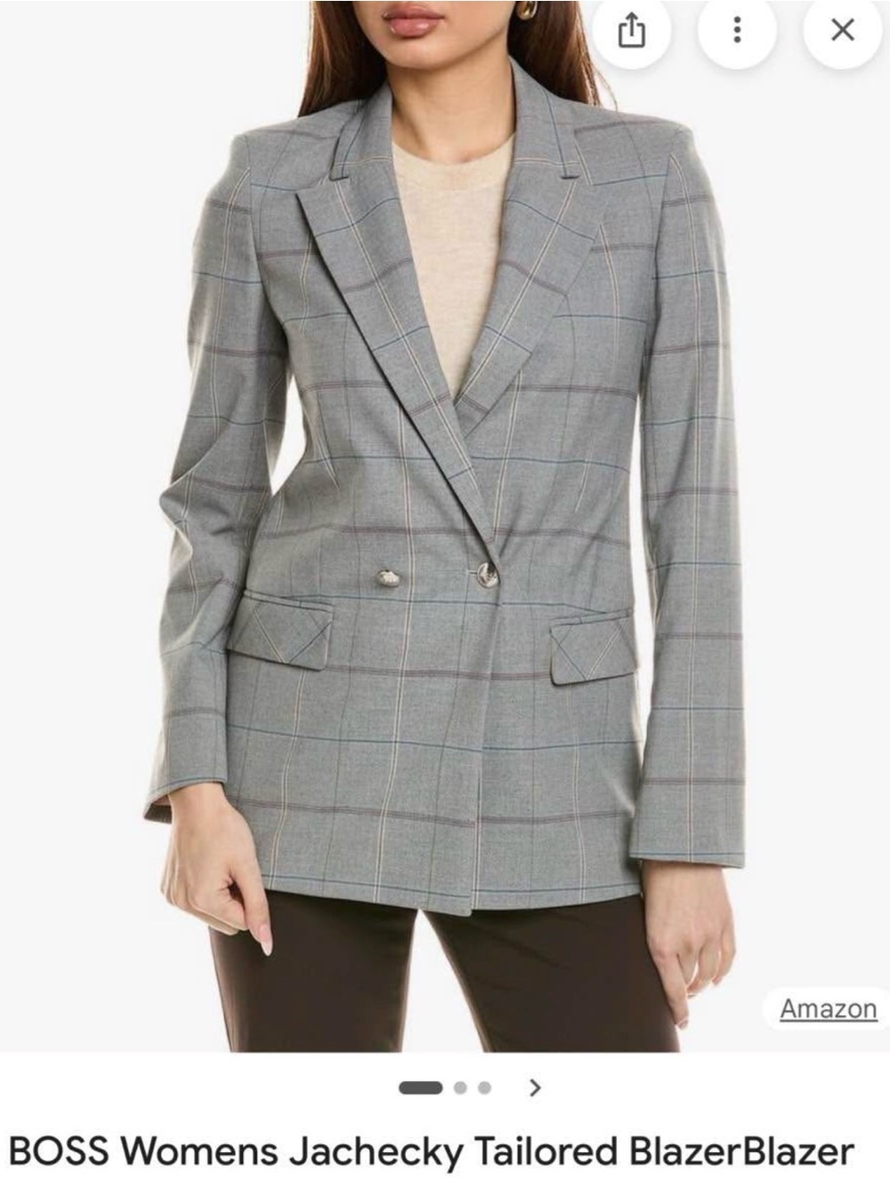 BOSS Grey Windowpane Double-Breasted Tailored Blazer